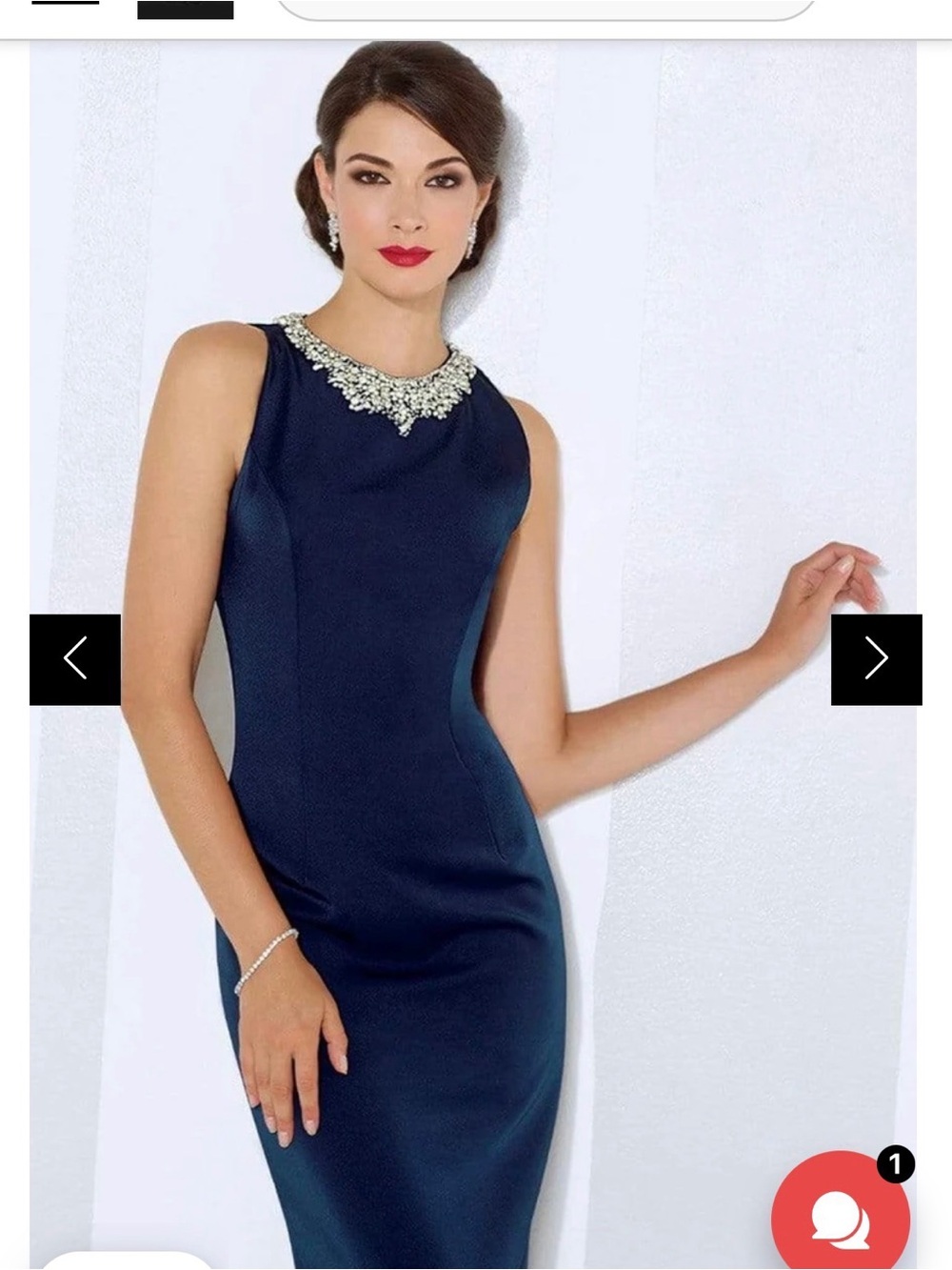 Embellished Neck Navy Sheath Dress